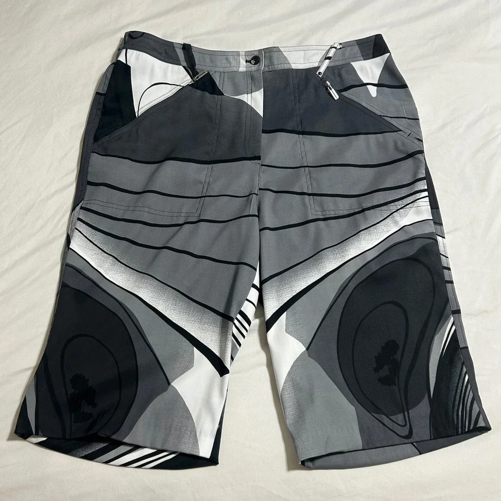 Jamie Sadock Womens Gray Abstract Geometric Golf Shorts Size 14 Black White - Picture 1 of 12